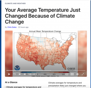 Screenshot of Weather Channel story on the new climate normals